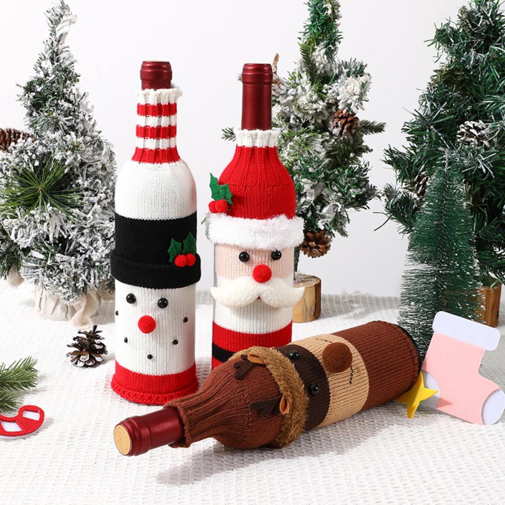 Merry Christmas Festival Decoration Supplies Christmas Wine Bottle Covers Knitted Wine Bottle Bags for Christmas Birthday Party