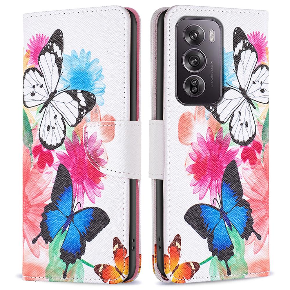 

For Oppo Reno12 Pro 5G (Global) Case PU Leather Pattern Print Phone Cover Two Butterflies