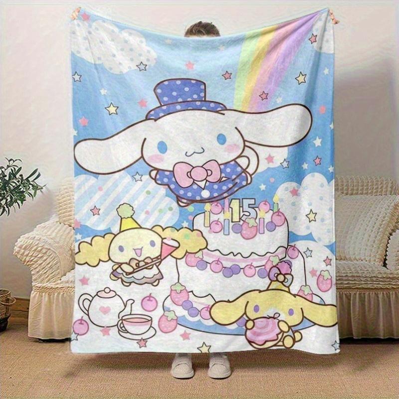 1pc, Sanrio Celebrate with Cinnamoroll: Cozy Home Decor Blanket, Perfect Gift! Flannel Throw Blanket for Bedroom, Living Room, Travel, Camping, Car, B