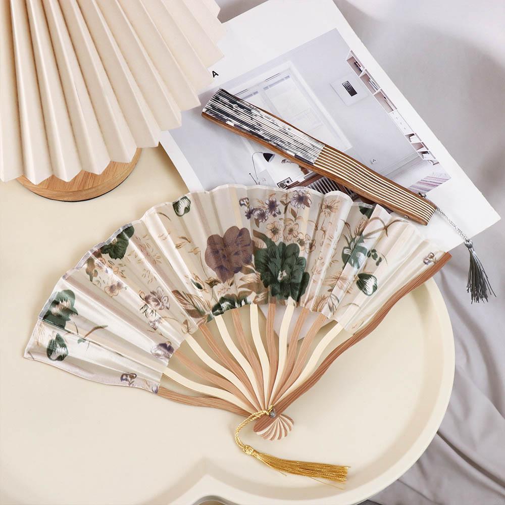 Elegant Tassel Folding Fan Classical Hand Fold Fan Irregular Fracture Fan Silk Folding Fan  Female