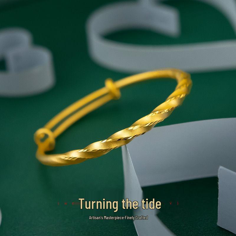 Vietnamese Sand Gold Frosted Twist Bangle: Brass Gold-Plated Push-Pull Style Women's Fashion Bracelet