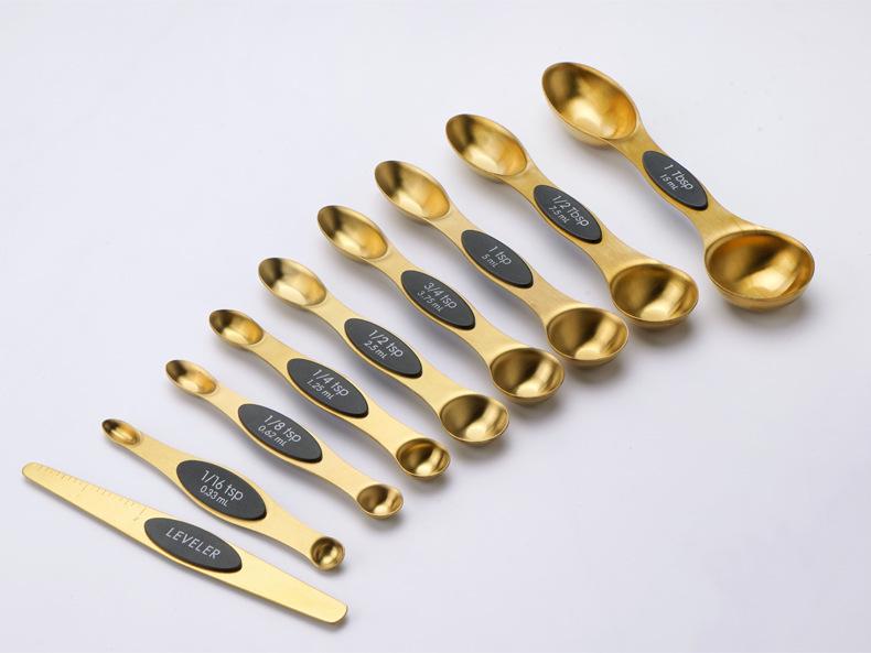 Stainless Steel Magnetic Measuring Spoons: 9-Piece Double-Ended Set for Baking & Seasoning in Home Kitchen