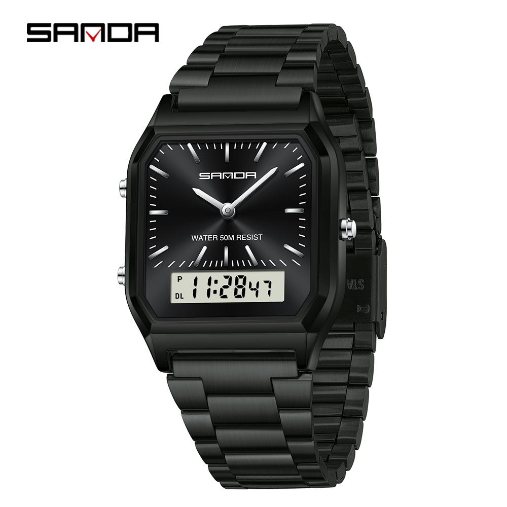 SANDA Men Watch Military Sport Quartz Digital LED Wristwatch Top Brand Luxury Stopwatch Waterproof Male Electronic Clock 747