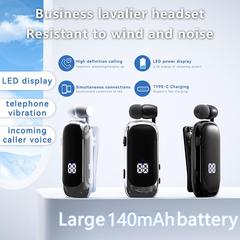 K88 Lavalier Business Wireless Headset Bluetooth 5.4 Calling/Music 20 Hour Vibration Reminder With Mic Noice Cancelling Earphone