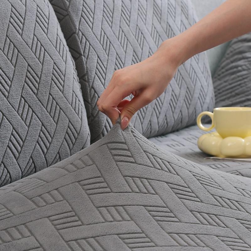 Thick Plush String Jacquard Stretch Covers Used For Sofa Seat Cushion Cushion Slipcover Used For L Shape Chaselong Cushion Soft Keep Warm