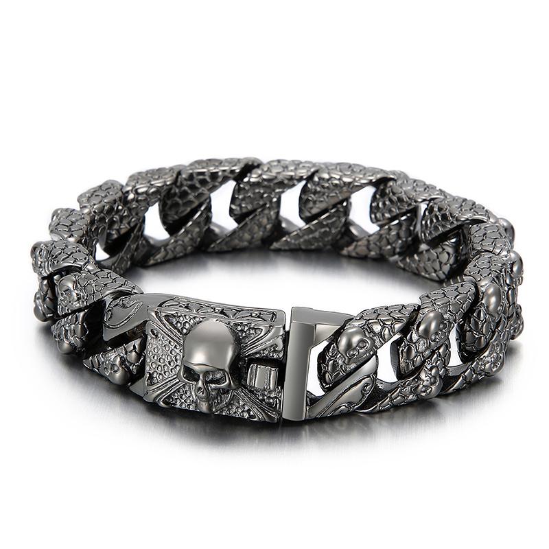 Kalen Vintage Stainless Steel Skull Cuban Chain Bracelets Men's Chunky Punk Golden Party Jewelry Gothic Heavy Accessories Gift
