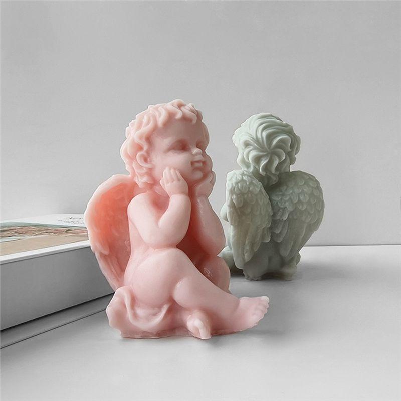 M-Modern-3D Angel Children Silicone Mold Lovely Winged Boys Abstract Mould DIY Gypsum Candle Making,B