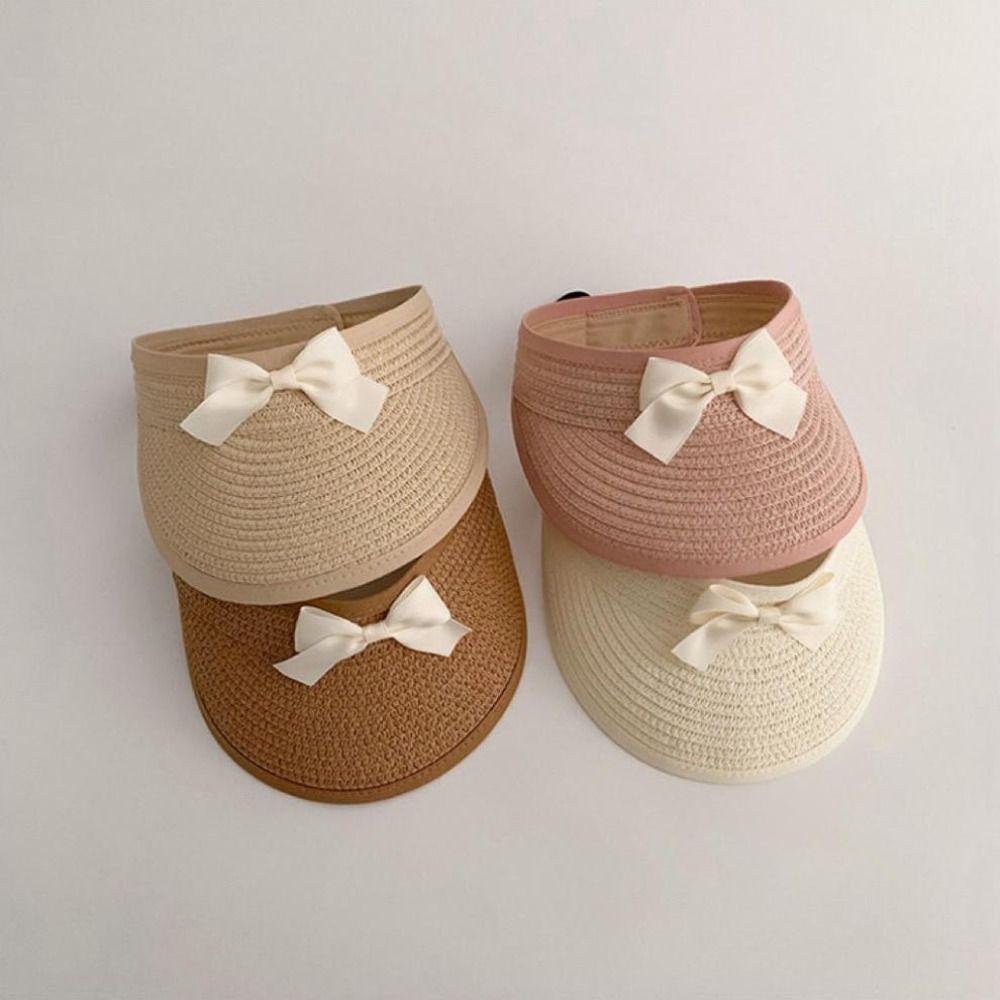 Empty Top Bow Straw Hat Korean Visor Cap Fashion Baby Straw Caps  5-36 Months