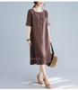 YUNHEN Summer Short Sleeve Loose Solid Plus Mori Girl 9 Women's Dress, Mid-Length, Fit, Color, Sizes, Style, Cotton/Linen, Figure-Flattering (Color