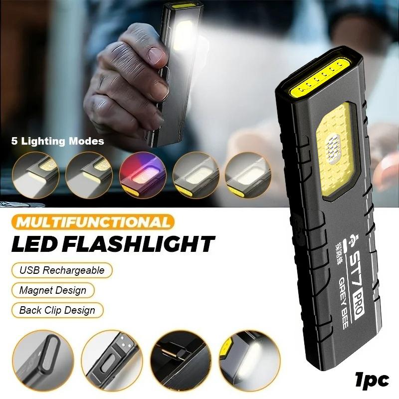 LED COB Flashlight 600LM Type-C Rechargeable Mini Portable Torch Pocket Work Light Magnetic Waterproof Lantern for Outdoor Camping Emergency