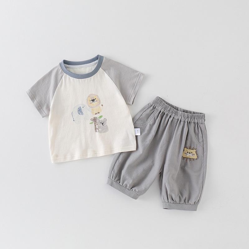 Korean Style Summer Set: Baby Boy Cartoon T-shirt & Cropped Pants 90 cm