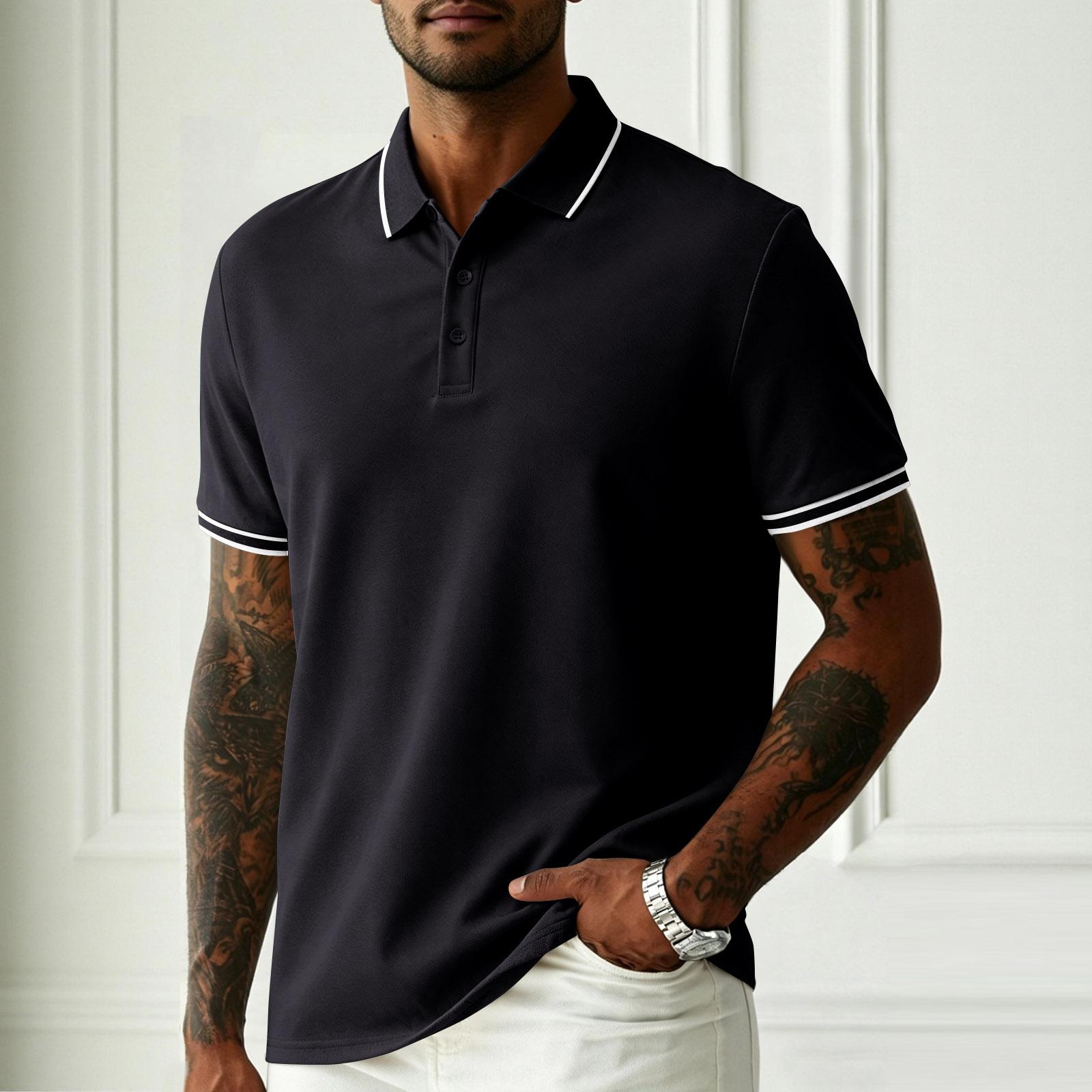 

Men s Summer Polo Shirt Short Sleeve Business Casual Slim Fit Collar Shirt Button Placket Lightweight Breathable Fabric M чорний