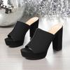 Summer New Women's Square Toe High-heeled Slippers Platform Black Fish Mouth Plus Size Party Shoes Elegant Heel
