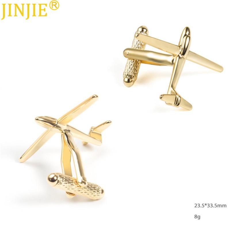 Personalized Metal Smooth Gold Airplane Cufflinks Men's French Shirt