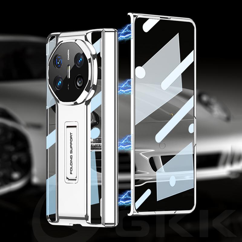 Magnetic Hinge Plating Clear Case For Huawei Mate X6 X5 Front Glass Film Shockproof Stand Transparent Cover For Huawei Mate X3