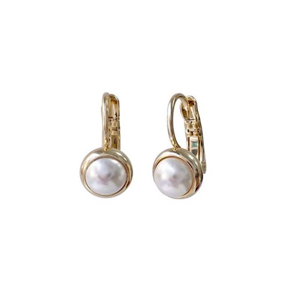 E415 6mm Austrian Pearl Gold Earrings