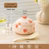 KANGMO 5-inch Cartoon Ceramic Stew Pot with Lid and Spoon
