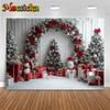 Mocsicka Christmas Tree Photography Backdrop Snowman White Wall Home Gifts Decor Children Family Holiday Party Background Banner