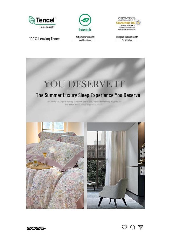 New 60s Lyocell Cool Feel Digital Print 4-Piece Bedding Set: Duvet Cover & Bed Sheet for 1.8m Bed