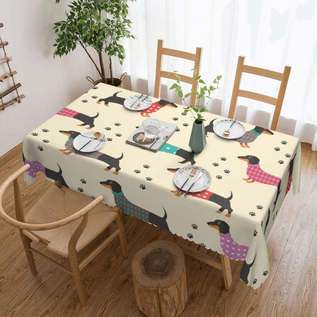 Rectangular Couple Dachshund Dog Pattern With Heart Table Cloth Waterproof Tablecloth Outdoor Table Cover