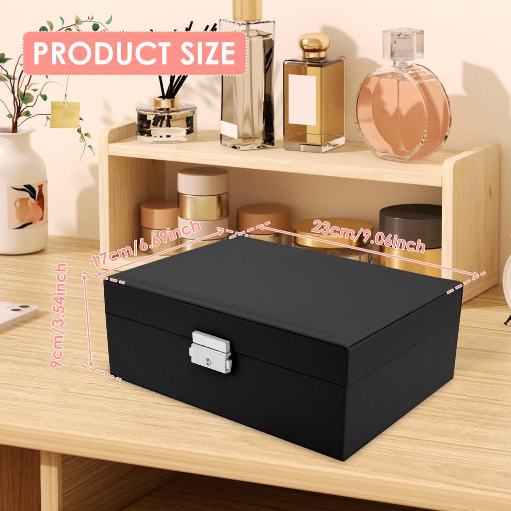 Large Jewelry Storage Box 2 Layers Jewelry Storage Boxes With Lock For Jewelry Necklace Earring Bracelet Leather Jewelry Boxes
