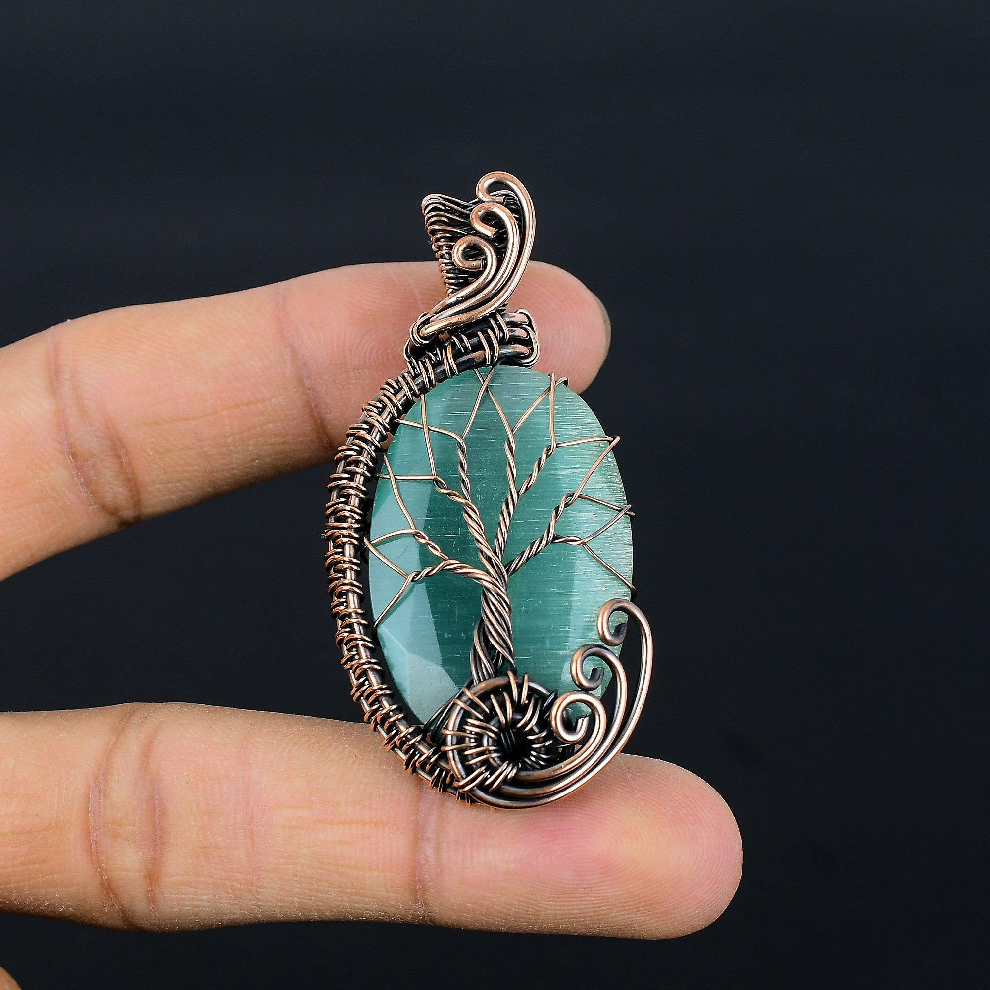 

Monalisa Pendant, 999 Copper Wire Wrapped Pendant Handmade Gemstone Jewelry, Gifts For Wife Brand New Pendant 2.55 Inches