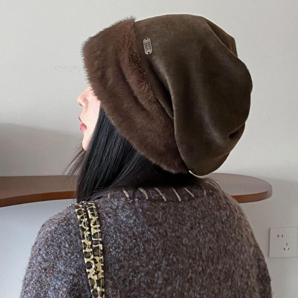 Women's Winter Plush Ear Protection Hat - Korean Style with Loose Fit for Big Head, Cold Protection & Slimming Effect
