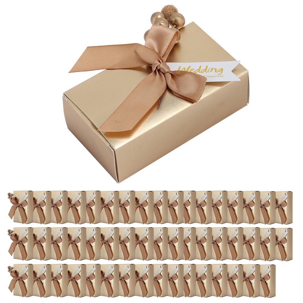 50pcs Wedding Favors Candies Souvenirs Gift Paper Gift Box for Wedding with BowknotGold