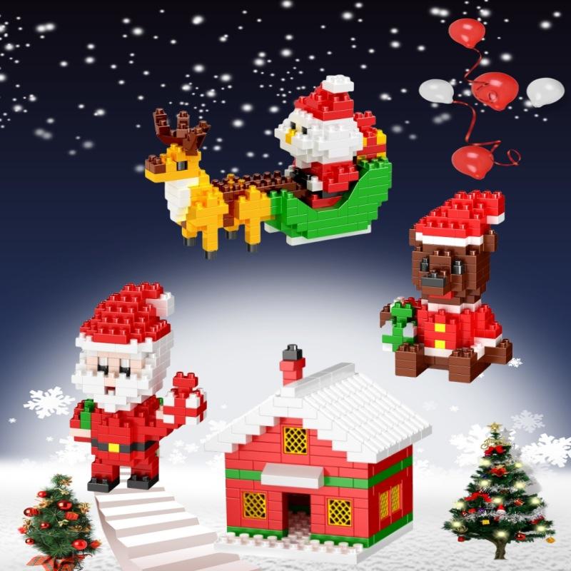 Merry Christmas Micro Building Blocks Santa Claus Elk Snowman Christmas Tree Assembled Mini Bricks Figure Toy For Kid Gifts
