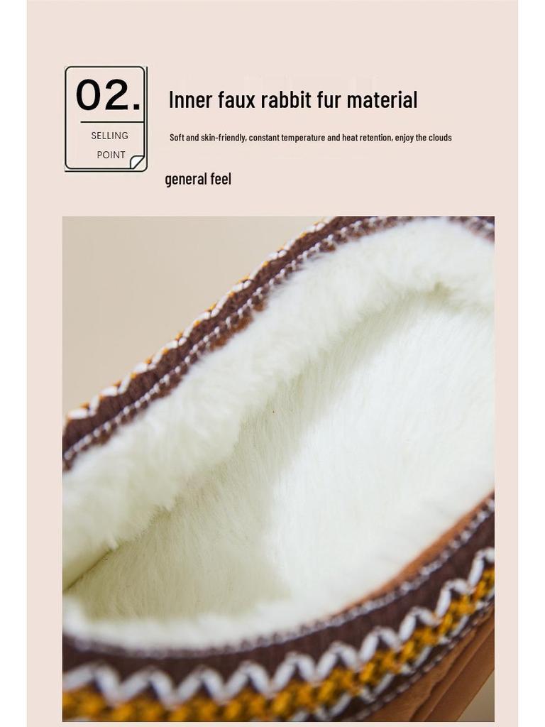 Klapki Baotou w stylu etnicznym z futerkiem: Ciepłe, bawełniane obuwie na grubej podeszwie dla mężczyzn i kobiet