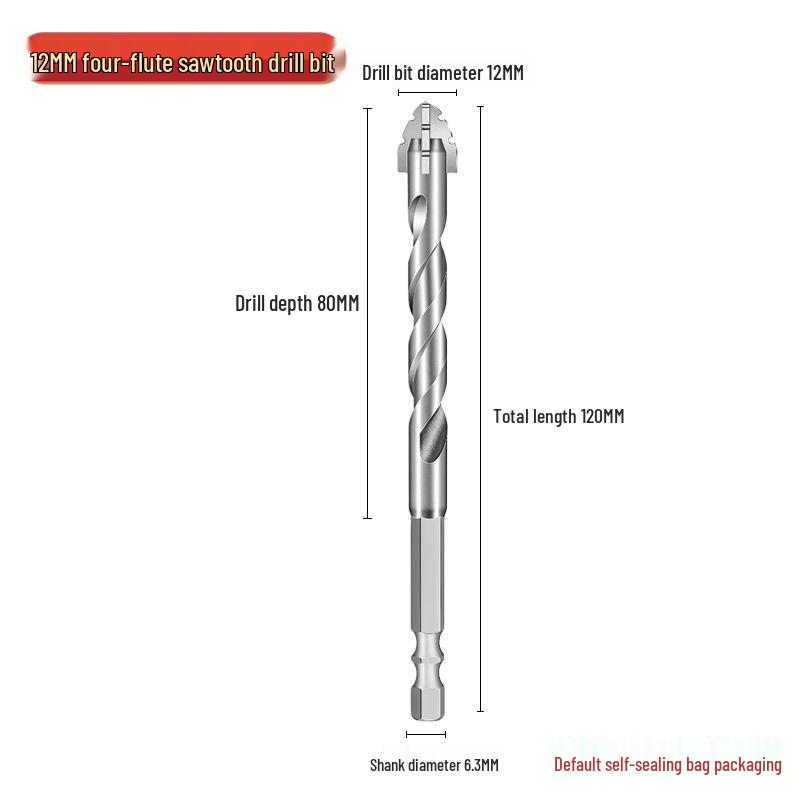 Four-Blade Serrated Drill Bit for Tile, Concrete & Glass