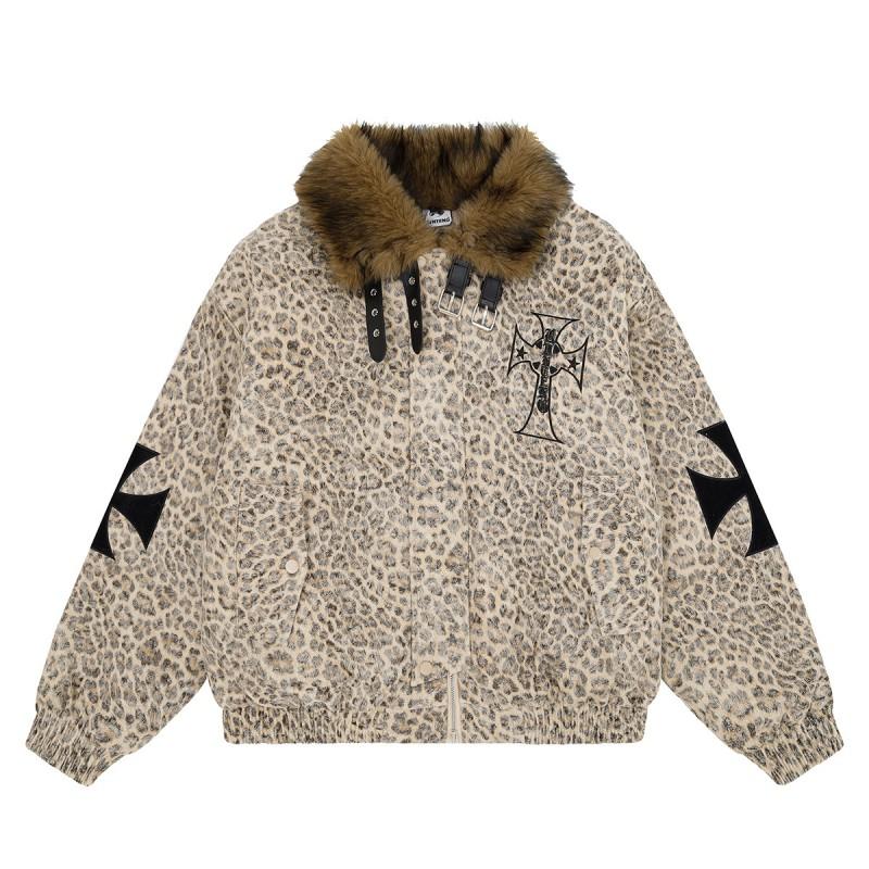 Magic Bear American Retro Leopard Print Padded Winter Cotton Jacket Couple Loose Fit Warm Coat