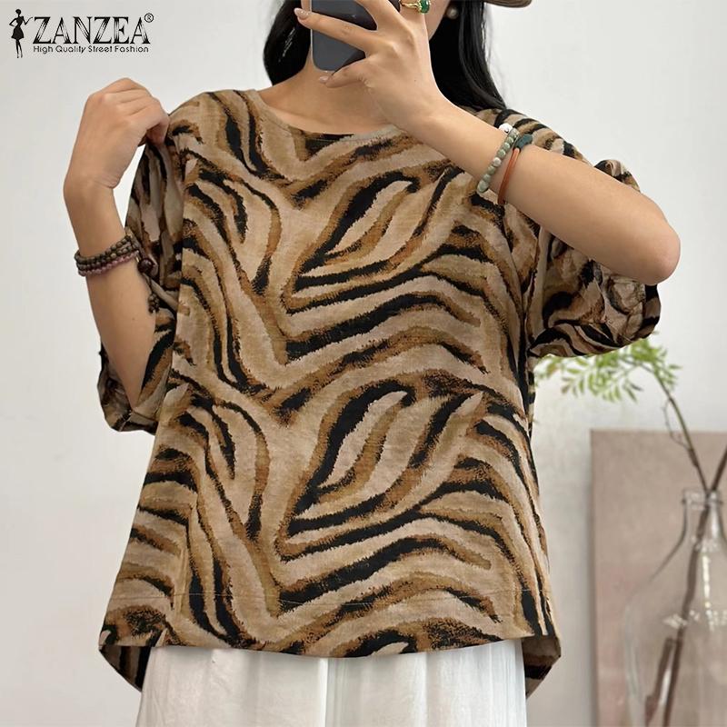 

ZANZEA Женская повседневная футболка с коротким рукавом и принтом O-образным вырезом