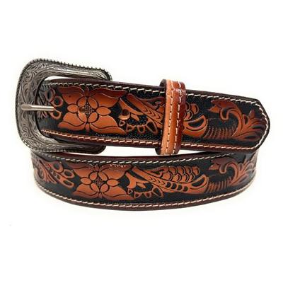 1,5" Široký westernový kožený opasek Kovbojský Rodeo Ležérní kožený opasek Květinový reliéf, Velikost 28" až 40"