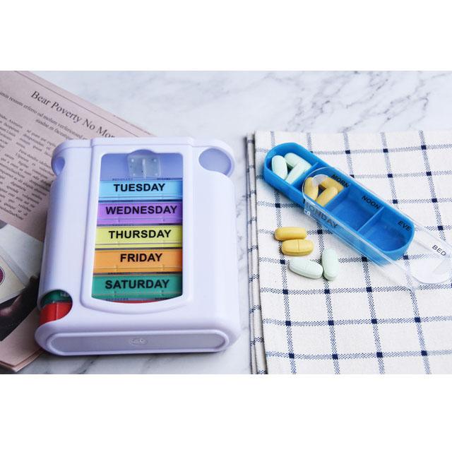 

Портативный еженедельный 7-дневный контейнер для таблеток, красочный дизайн, штабелируемый 4 раза в день, дозатор для хранения лекарств/пластиковые коробки для органайзера таблеток