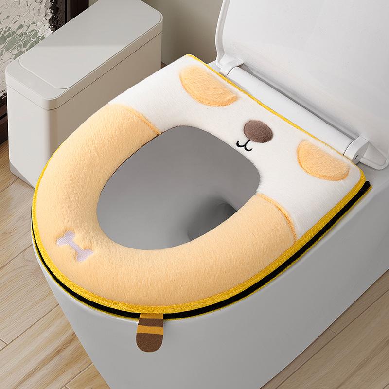 

Toilet seat household buckle zipper seat seat seat winter toilet cover embroidered toilet cover 37*43