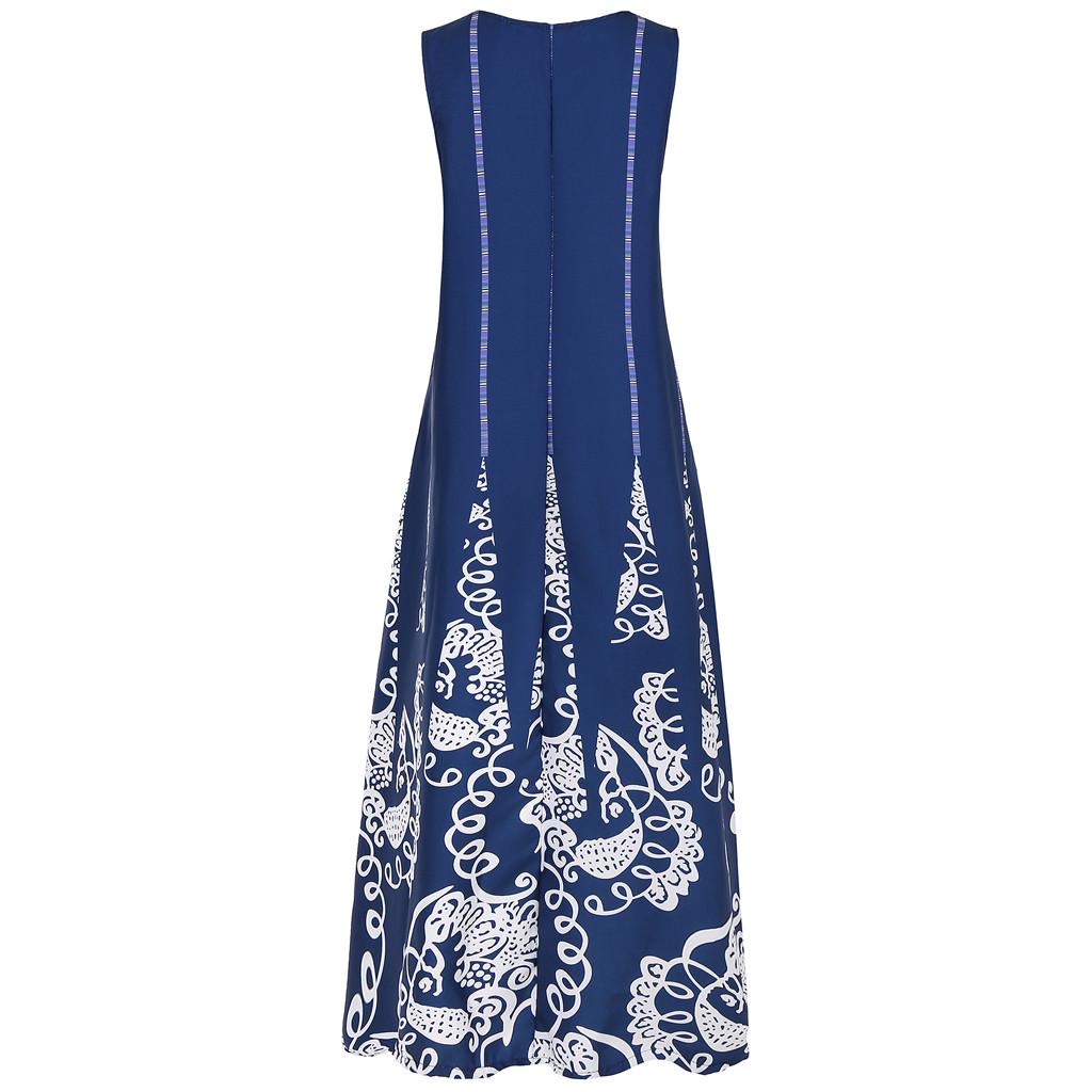 Women Plus Size Print Daily Casual Sleeveless Vintage Bohemian V Neck Maxi Dress