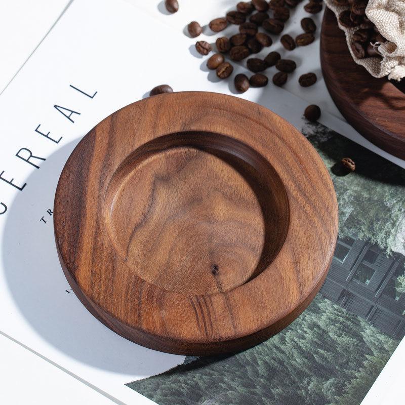 North American Walnut Cup Holder, Coffee Cup Saucer, Rectangular Round Solid Wood Coaster, Engraved Text