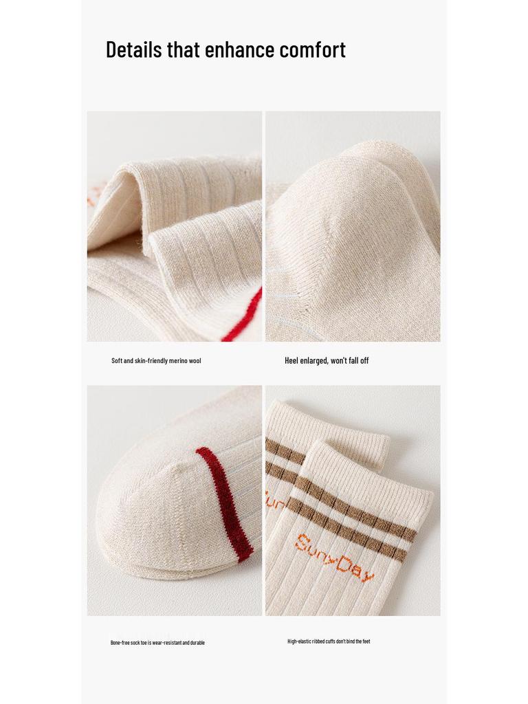 Boys' Cashmere Wool Socks - Dirt-Resistant, Warm, Seamless, Mid-Calf, Thickened for Autumn/Winter Sports and Students