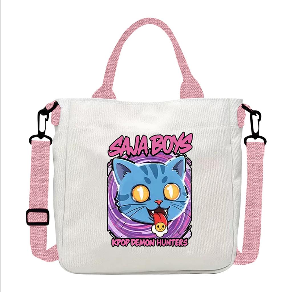 Group Canvas Bag Cartoon Little Illustration Student Collection Handbag Crossbody Shopping Bag