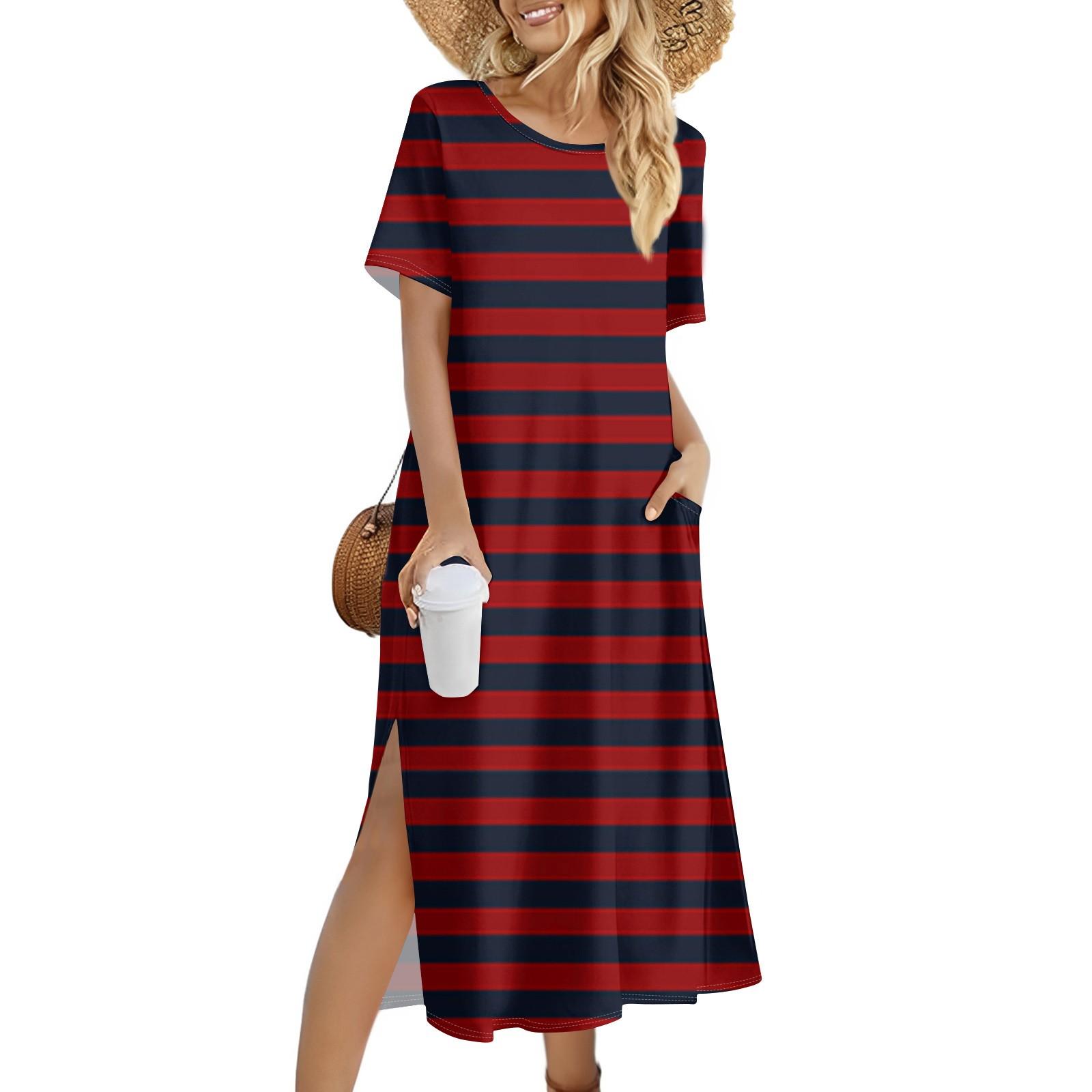 

Женское модное летнее платье с полосатым принтом, повседневное пляжное платье, облегающее праздничное платье M