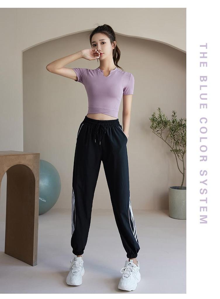 V-Neck Quick Dry Slimming Yoga T-Shirt - Women's Short Sleeve Summer Fitness Top