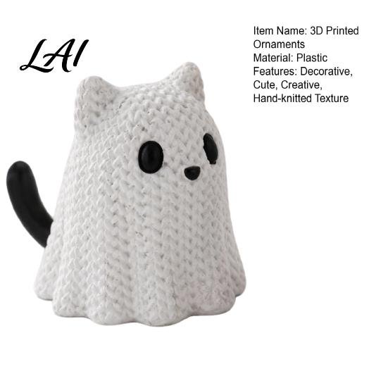 Hand-knitted Texture Ghost 3D Printed Dog/Cat Figurine Ornaments Knitted Halloween Animal Soft Cute Ornament Decorations Small Puppy/Kitten