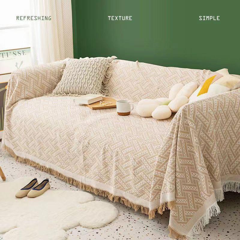 Cotton Linen Sofa Cover Blanket Solid Color Non-slip Sofa Towel for Living Room Furniture Decor Tapestry Couch Cover