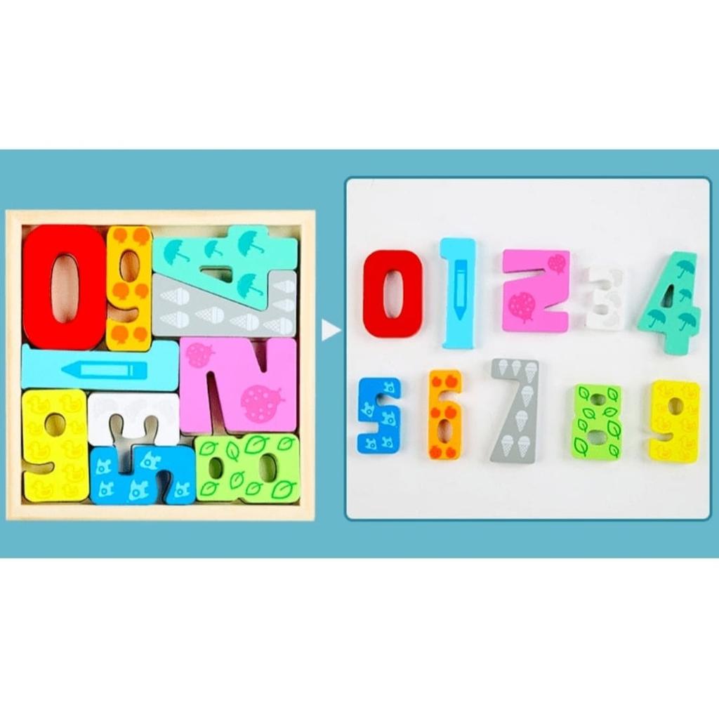 Tetris Wooden Puzzle with Colorful Numbers 0-9, Montessori Educational Toy, 10 Pieces