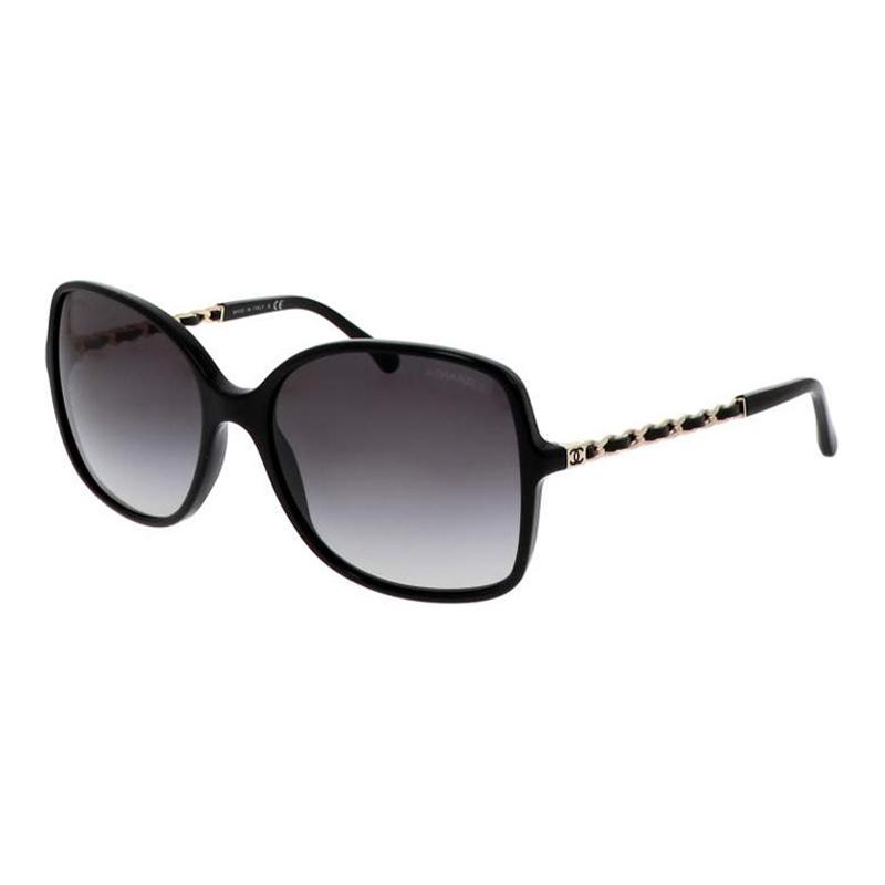 Chanel Pelle di agnello Tessuto metallico Braccio Quadrato Occhiali da sole Donna occhiali da sole Nero CH5210Q-C501-3C