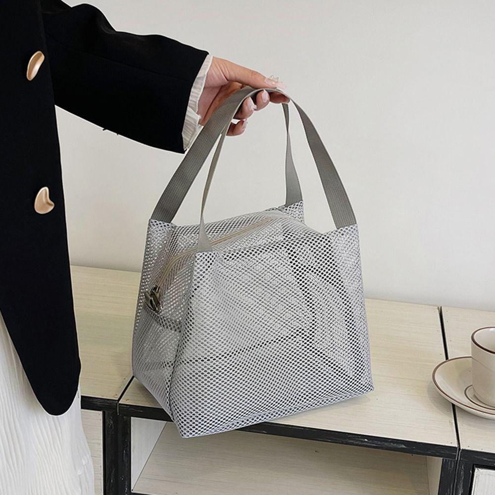 with Handle Mesh Tote Beach Bag Large Capacity Toiltery Makeup Bag Cosmetic Zipper Pouch  Beach