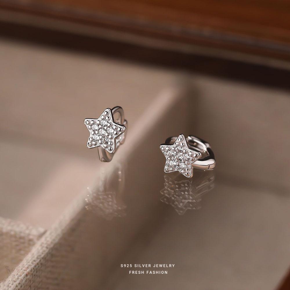 

High Quality Inlaid Zircon Star Earrings for Women Korean 925 Sterling Silver Temperament Sweet Jewelry