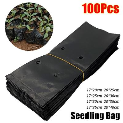 100Pcs Nursery Plants Cultivation Pot Planting Bag PE Plastic with Breathable Hole Plant Growth Bag Thicken Black Seedling Bag