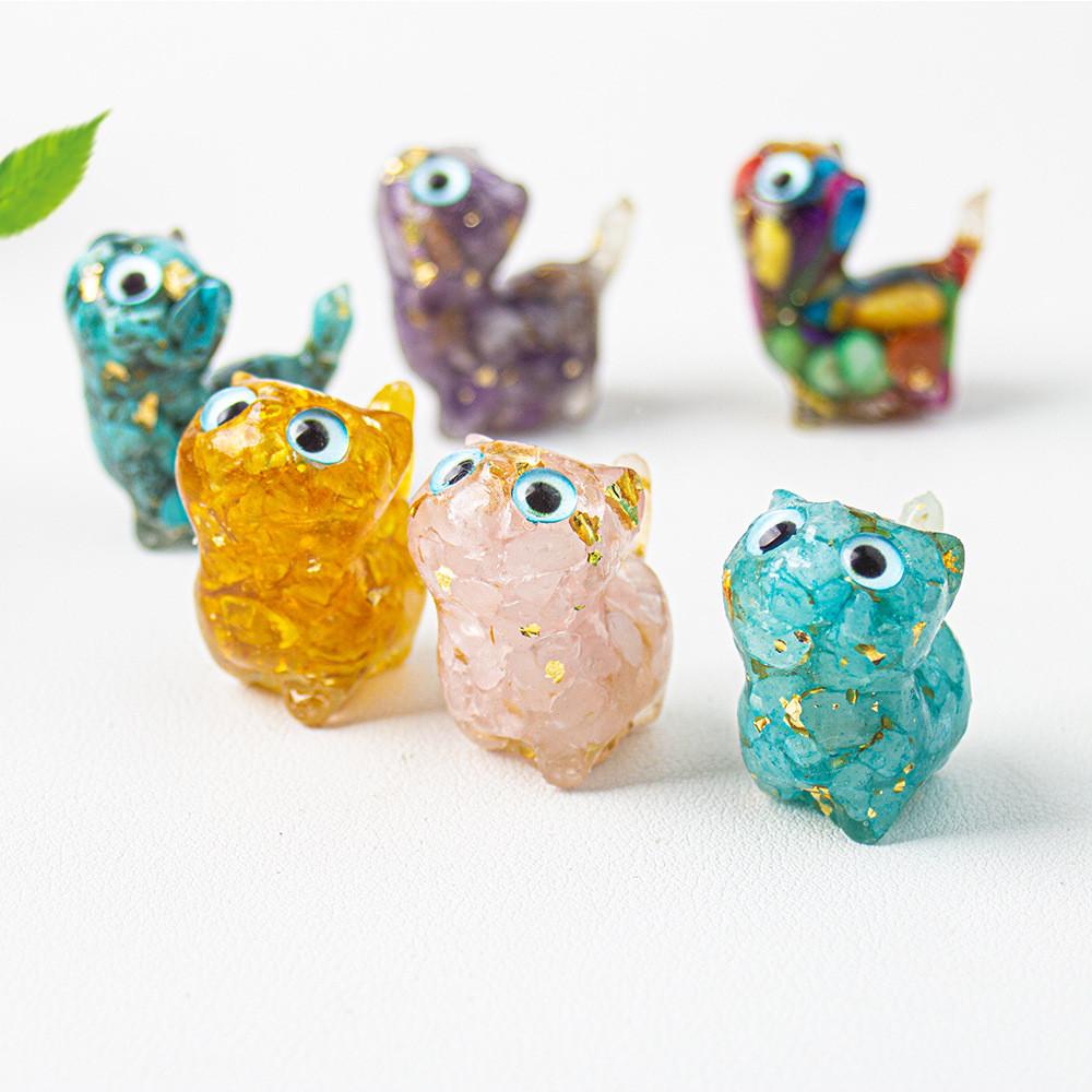 Crystal Resin Cat Figurine With Colorful Shell Decor For Office Desk Gift
